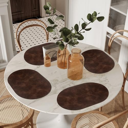 ADRIMER Oval Placemats Set of 4, Wipeable Faux Leather, Coffee