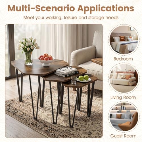 GIANTEX Nesting Coffee Tables Set of 3, Stacking End Tables for Living Room