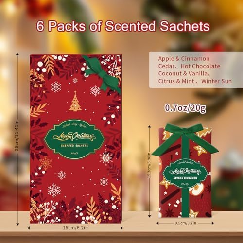 SCENTORINI Christmas Scented Sachets for Drawer and Closet, 6 Pack XL