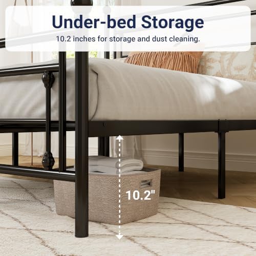 Allewie Full Size Metal Platform Bed Frame, Victorian Headboard, Black