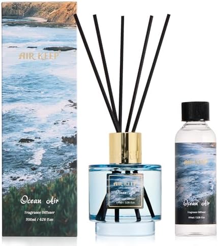 Airkeep Reed Diffuser Set with Refill & 8 Reed Sticks, 6.96 fl oz Ocean Air Home Fragrance, Long Lasting Aromatherapy Diffuser for Bedroom, Bathroom & Living Room