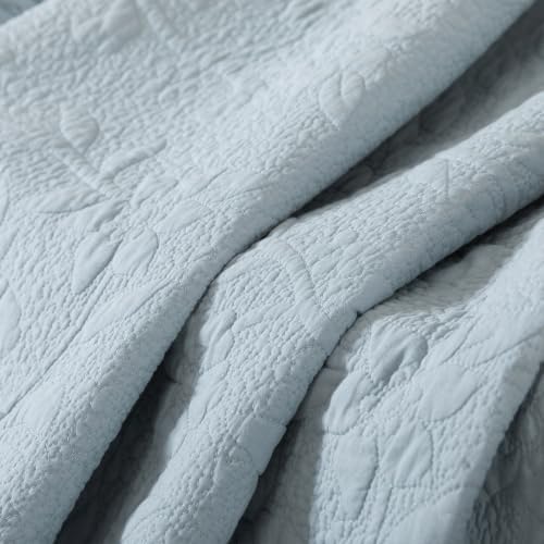 Brandream Dusty Blue Ruffled Quilted Throw Blanket Cotton 47 X 60 Blanket