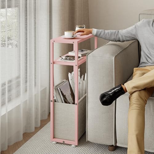 Leomonio Narrow Side Table, Slim Night Stand with Magazine Rack