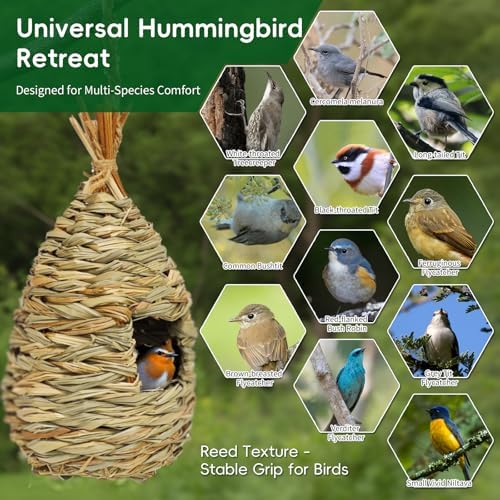 GUTE Hummingbird Houses 2Pcs Hand Woven Grass Hanging Bird Nest