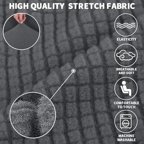 JIVINER Super Stretch Chair Sofa Slipcovers 1-Piece Jacquard Chair Covers for Living Room Soft Anti Slip 1 Seater Couch Furniture Protector Small Checks for Kids Pets (Chair, Grey)