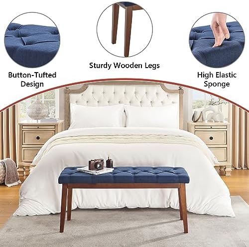kinmars Tufted Entryway Bench for Bedroom End of Bed, 42.5", Blue