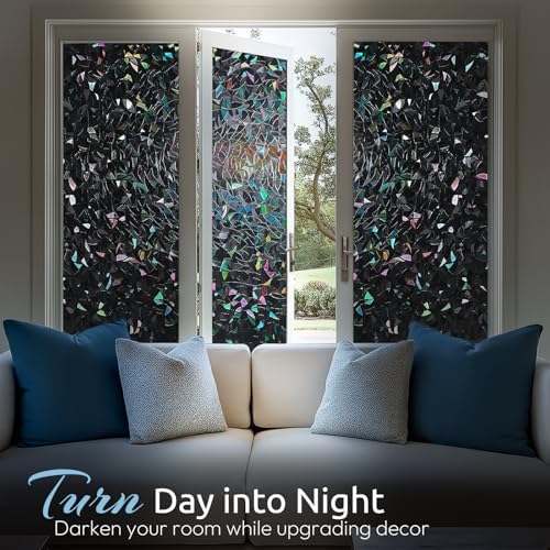 rabbitgoo Rainbow Window Privacy Film, Stained Cling, Black, 35.4" x 78.5"