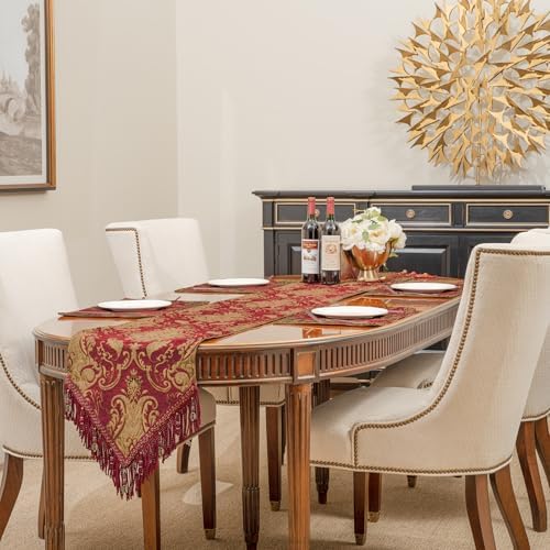 Loom and Mill Luxury Vintage Chenille Table Runner 108 Inches Long, Red