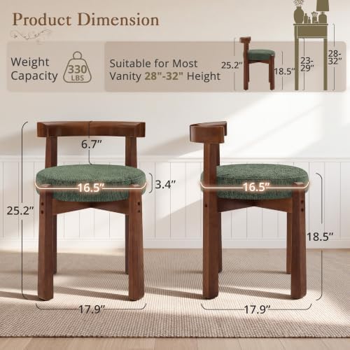 LUE BONA Wood Vanity Chair Stool with Back, Mid-Century Makeup Bench, Green