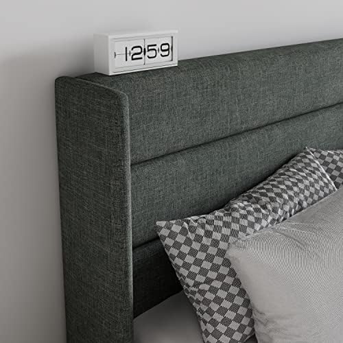 SHA CERLIN Queen Size Lift Up Hydraulic Storage Bed Frame Dark Grey
