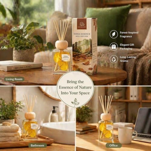 Terra Essence Reed Diffuser with Dried Leaves, 3.4 Fl Oz