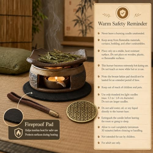 Ceramic Incense Burner Kit, Zen Incense Holder with Candle Clip,Mat & Heat Resistant Brick, Ceramic Aromatherapy,Stove Essential Oil Burner, Suitable for Home and Office Use.