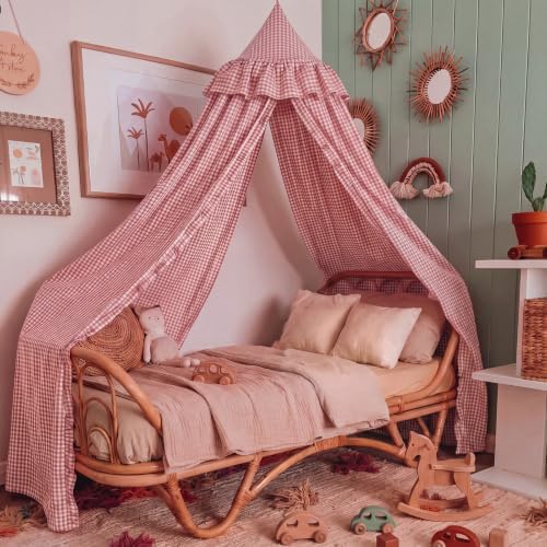 SmoothNovelty Gingham Plaid Bed Canopy, Pink White, Round