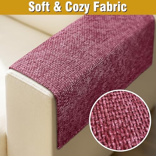 Couch Arm Covers, Sofa Arm Covers, Waterproof Armrest Cover for Sofa, Armchair, Loveseat, Non-Slip Recliner Arm Cover, Headrest Cover, Arm Chair Covers Set of 2 (Burgundy, 24"×20")