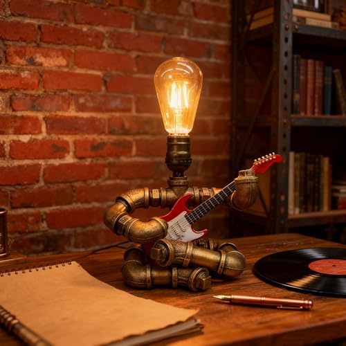 Cool Lamps - Cool Industrial Guitar Lamp, Vintage Table Lamp, Ideal Music Gift for Men & Guitar Lovers