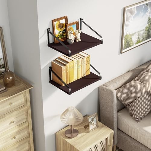 Love-KANKEI Deep Wide Floating Shelves,Solid Wood,16.5"x12",Dark Walnut