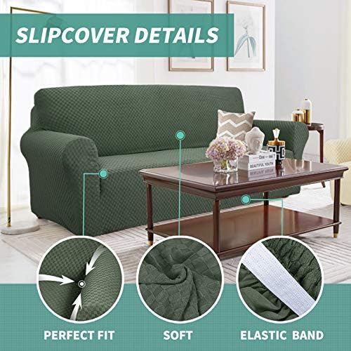 YEMYHOM Couch Cover Latest Jacquard Design High Stretch Sofa Chair Covers for Living Room, Pet Dog Cat Proof Armchair Slipcover Non Slip Magic Elastic Furniture Protector (Small, Army Green)