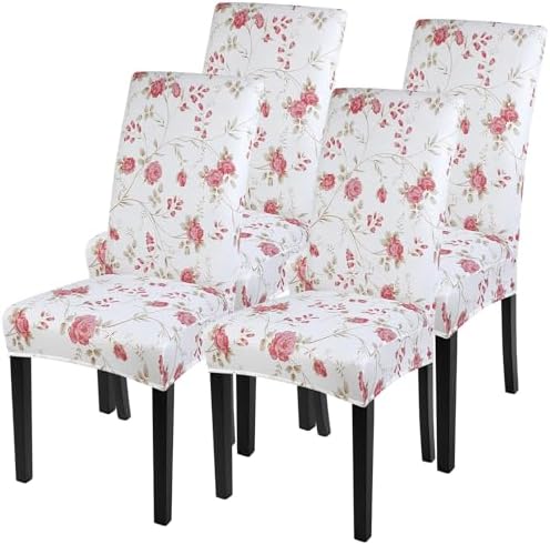 SearchI Dining Room Chair Covers Set of 4, Stretch Printed Floral Parsons Chair Slipcovers Removable Washable Kitchen Chair Protector Cover for Dining Room, Hotel, Ceremony (Floral Pattern)