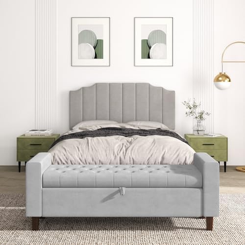 Befurtori Queen Size Headboard Only, Velvet Wall Mount Headboard Light Gray