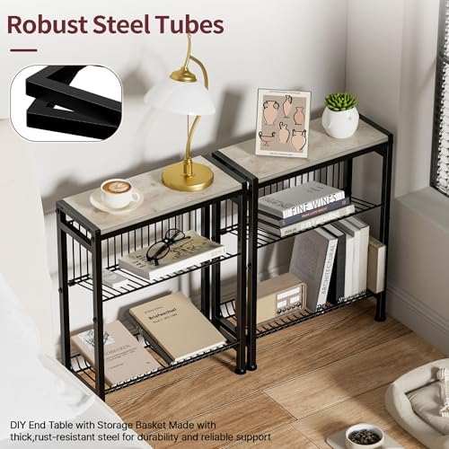 Narrow Side Table, 3-Tier End Table, Small Nightstand