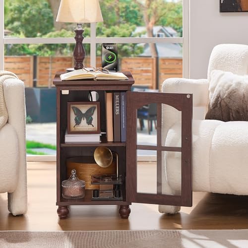 RWYHG Narrow Side Table, Farmhouse Nightstand with Charging Station