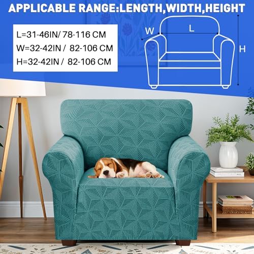 YEMYHOM 1 Piece Stretch Chair Sofa Slipcovers Couch Covers for 1 Seat, Jacquard Armchair Covers with Non-Slip Elastic Bottom, Thickened Furniture Protector for Dogs Pets kids (Small, Peacock Blue）