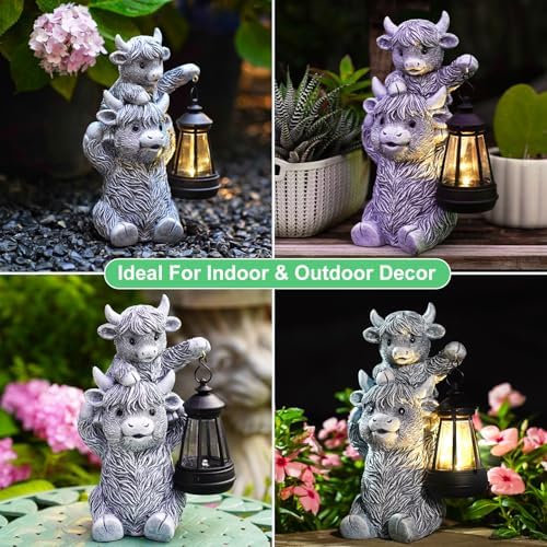 Goodeco Highland Cow with Solar Lantern Garden Statue