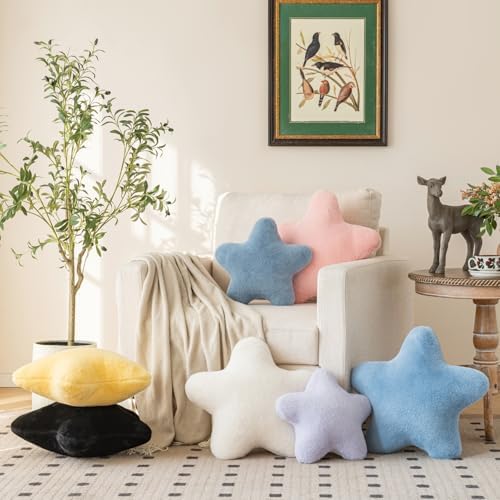 Star Pillow, Decorative Throw Pillow with Plush for Couch, Cute Decor Pillows for Bed, Aesthetic Star Shaped Pillow Fun Cushion for Sofa Living Room (Black, 19.6 Inches)