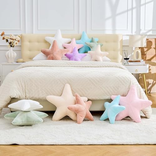 Uvvyui Starfish Pillow Cute Star Decorative Throw Pillows with Soft Velvet Sea Pillow Aesthetic Home Decor Ocean Beach Cushion（White, 15 Inch）
