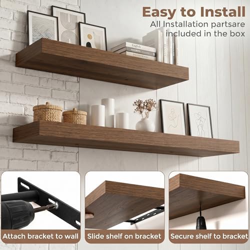 55 Inch Floating Shelves for Wall, 8"D Wood Storage Shelves, Walnut Finish