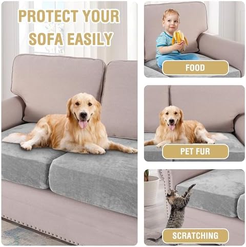 H.VERSAILTEX Stretch Mixed-Color Chenille Couch Cover Furniture Protector Seat Cushion Sofa Cover Non-Slip Couch Covers for Sofa Pets with Elastic Bottom (2 Piece Loveseat Cushion Covers, Dove)