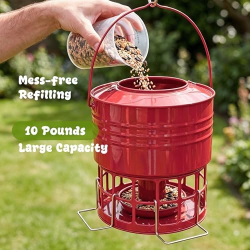 KOL 8-10LBS Squirrel Proof Wild Metal Bird Feeder, 32 Feeding Holes, Red