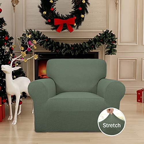Easy-Going Stretch Chair Slipcover with Arm Washable Greyish Green