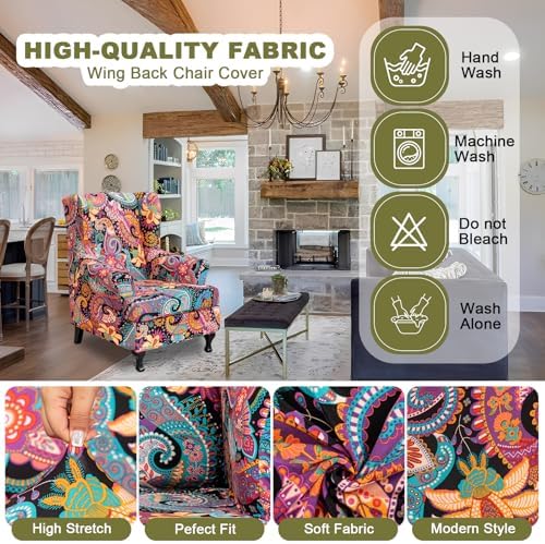NILUOH Wingback Chair Covers 2-Piece, Armchair Slipcovers for Living Room