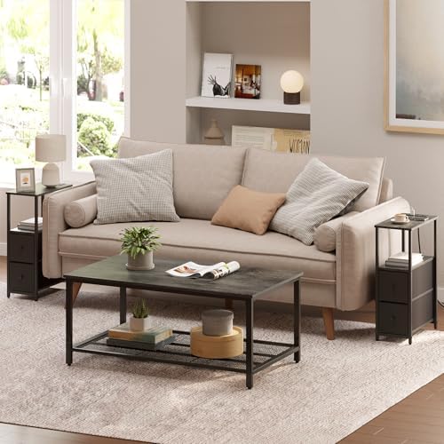 TUTOTAK Narrow End Table with Charging Station, Skinny Side Table