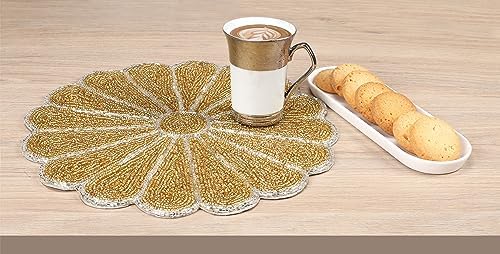 ALPHA Living HOME 2-Pack Round Placemats, Glass Beads, Gold Silver, 13 Inch