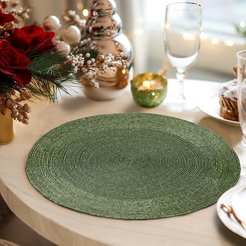 COTTON CRAFT Glitz Handmade Beaded Charger Placemats - Set of 4 - Green