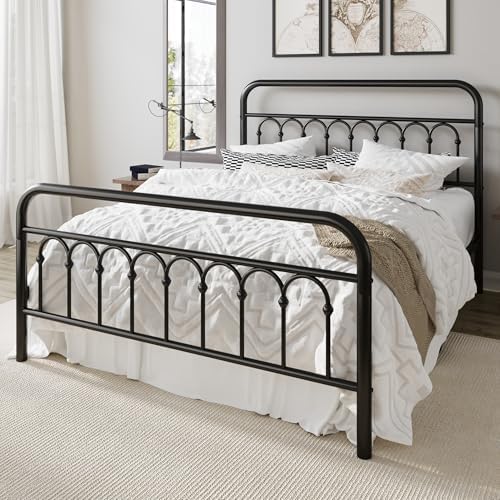 Allewie Queen Size Metal Platform Bed Frame with Headboard, Black