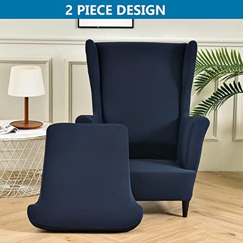 HZDHCLH Wingback Chair Slipcovers 2 Piece,Stretch Spandex Wingback Chair Covers for Living Room Armchair,Washalbe Sofa Slipovers (Navy Blue)