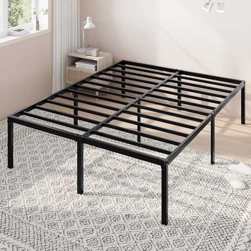 Allewie Full Size Bed Frame, 18 Inch Metal Beds with Storage Space, Black