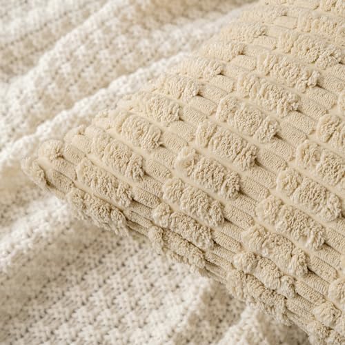 MIULEE Corduroy Decorative Throw Pillow Covers 12x12 Tan Pack of 2