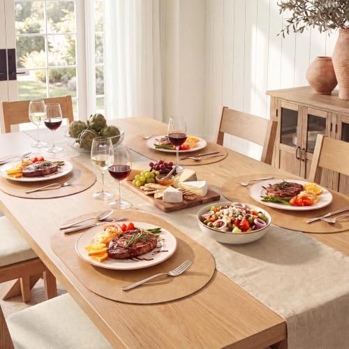 MOSAYT Vinyl Faux Leather Oval Placemats, Set of 8, Camel