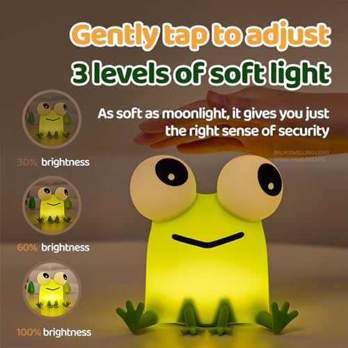 Frog Night Light for Kids, Cute Dimming Nursery Bedside Lamp Decor