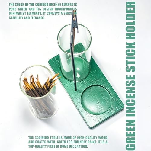 2 in 1 Incense Holder for Sticks Incense Burner Holder with Storage,Glass Upside Down Incense Holder for Sticks with Glass Ash Catcher for Meditation Yoga Spa Room Home Decor[2 Long Green]