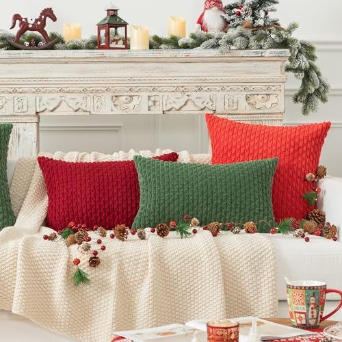 Kevin Textile Soft Corduroy 12"x20" Lumbar Pillow Covers 2 Pack, Burgundy