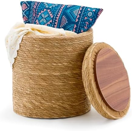 14" Natural Grass Round Storage Pouf Ottoman Handwoven Pouffe Rattan Stool
