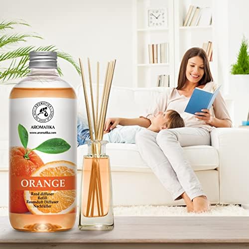 AROMATIKA Orange Reed Diffuser Refill 17 Fl Oz (500ml) - Room Fragrance Diffuser with Natural Essential Orange Oil - Best for Aromatherapy - Home - Kitchen - Office