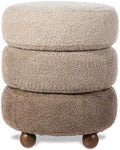 Glitzhome Round Ottoman with Storage, Small Foot Stool, Modern Accent Stool Upholstered Vanity Stool with Rubberwood Ball Feet for Bedroom Living Room Dorm Room, Gradient Brown