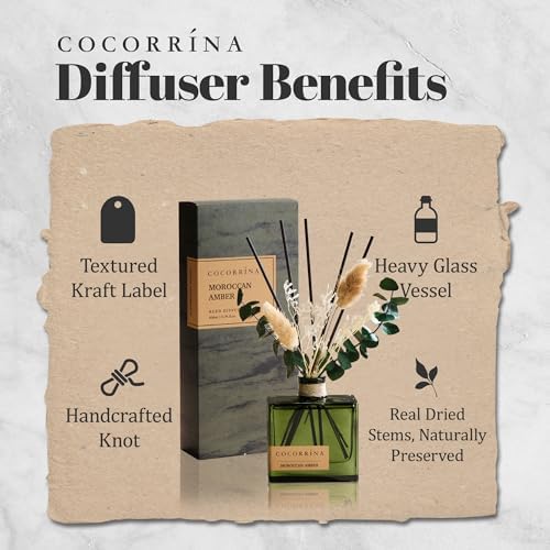 COCORRÍNA Dried Flowers Reed Diffuser, Moroccan Amber Scent 6.76 fl oz