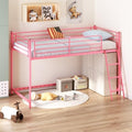 JOYMOR Low Loft Bed with Inclined Ladder, Metal Twin Size Bed Frame with 15” High Guardrail for Boys Girls, Junior, Space Saving, Mattress Not Included (Pink)